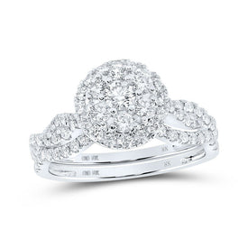 Radiant Elegance: 10kt White Gold Diamond Cluster Bridal Wedding Ring Band Set - Splendid Jewellery