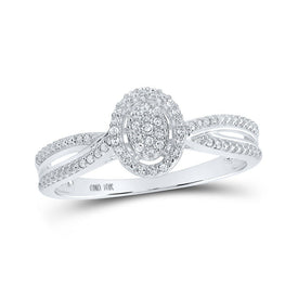 Radiant Elegance: 10kt White Gold Diamond Cluster Oval Ring 1/10 Cttw - Splendid Jewellery