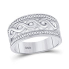 Radiant Elegance: 10kt White Gold Women's Diamond Scroll Band Ring - Splendid Jewellery