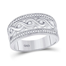 Load image into Gallery viewer, Radiant Elegance: 10kt White Gold Women's Diamond Scroll Band Ring - Splendid Jewellery