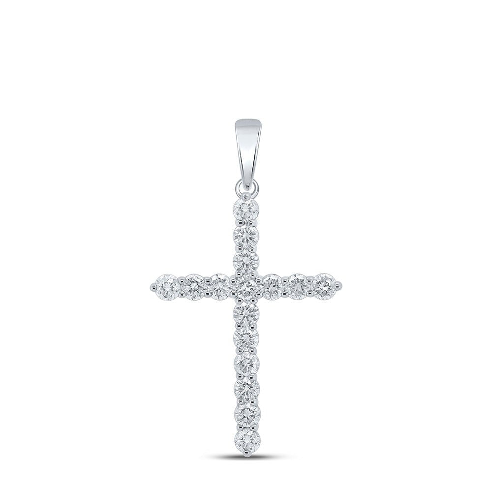 Radiant Elegance: 10kt White Gold Womens Round Diamond Cross Pendant 2 Cttw - Splendid Jewellery