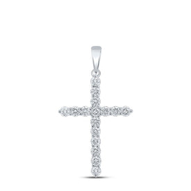 Radiant Elegance: 10kt White Gold Womens Round Diamond Cross Pendant 2 Cttw - Splendid Jewellery