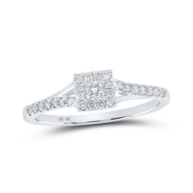 Radiant Elegance: 10kt White Gold Womens Round Diamond Halo Promise Ring 1/4 Cttw - Splendid Jewellery