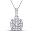 Radiant Elegance: 10kt White Gold Womens Round Diamond Square Pendant 1/4 Cttw - Splendid Jewellery