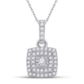 Radiant Elegance: 10kt White Gold Womens Round Diamond Square Pendant 1/4 Cttw - Splendid Jewellery