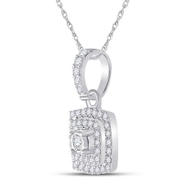 Radiant Elegance: 10kt White Gold Womens Round Diamond Square Pendant 1/4 Cttw - Splendid Jewellery