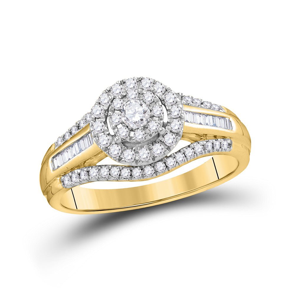 Radiant Elegance: 10kt Yellow Gold Diamond Halo Bridal Wedding Ring - Splendid Jewellery