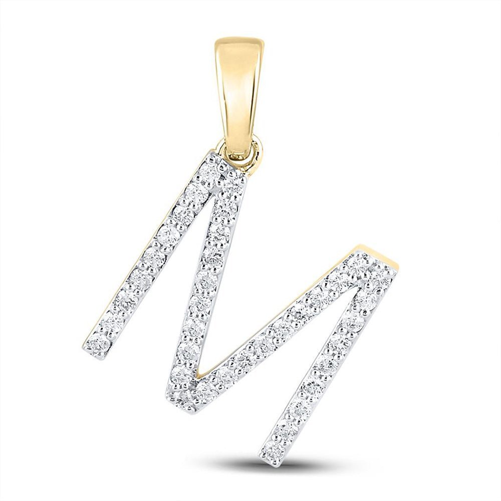Radiant Elegance: 10kt Yellow Gold Diamond M Initial Pendant - Splendid Jewellery
