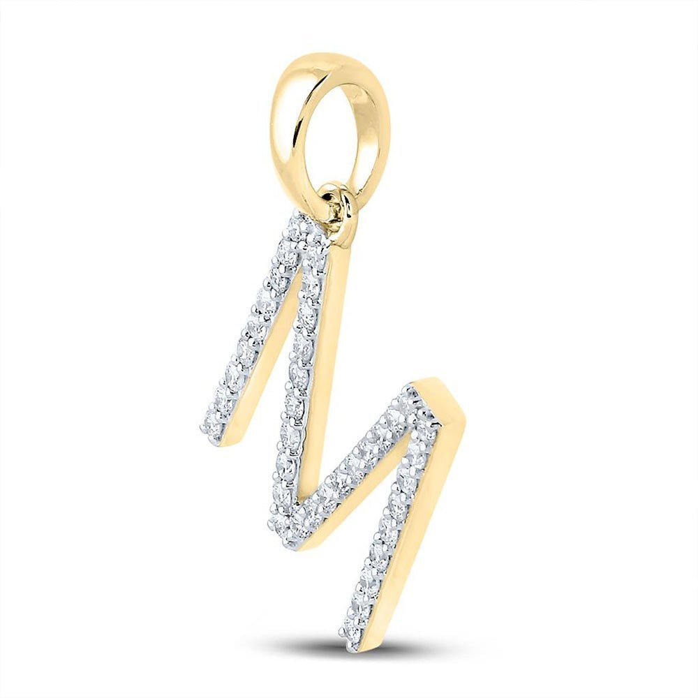 Radiant Elegance: 10kt Yellow Gold Diamond M Initial Pendant - Splendid Jewellery