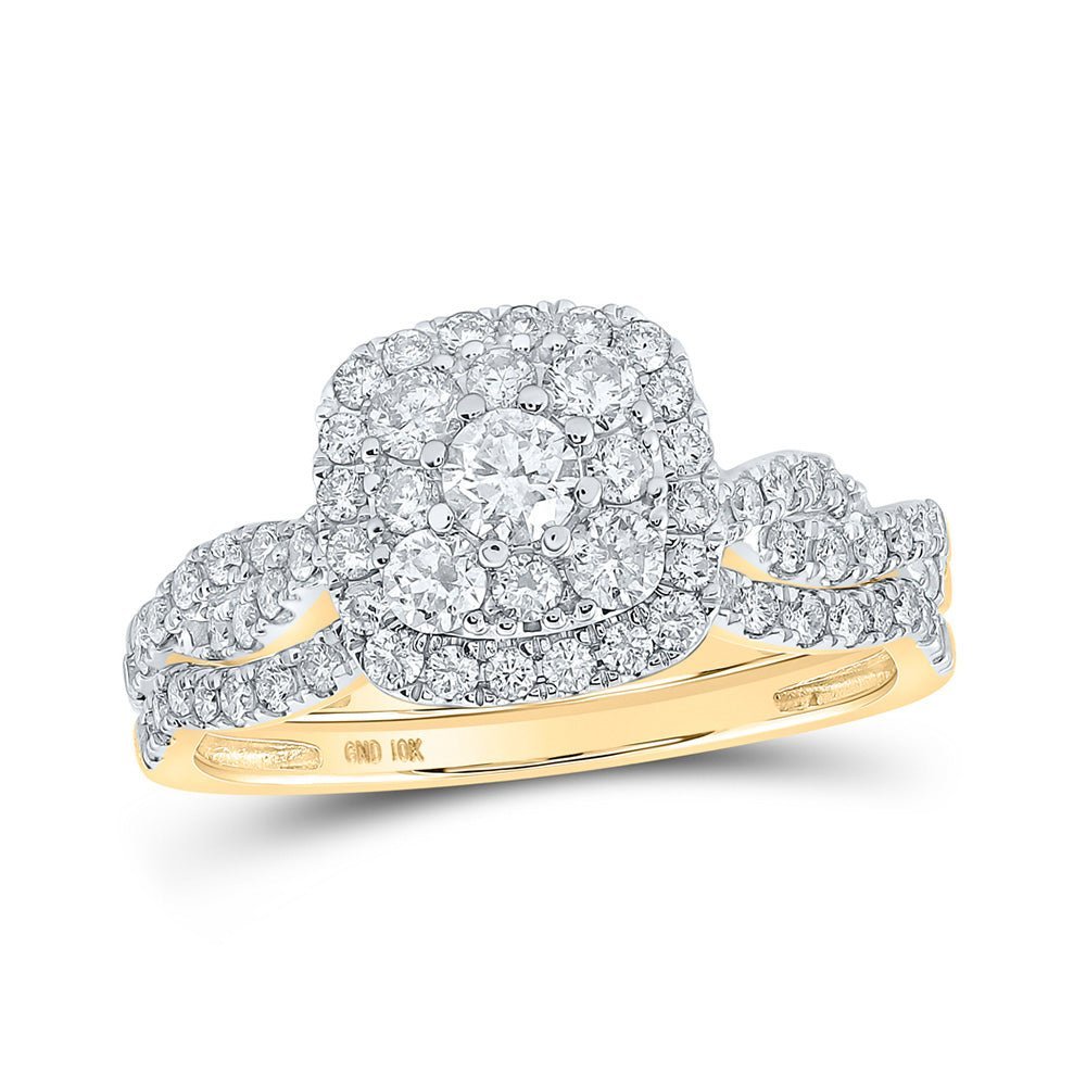 Radiant Elegance: 10kt Yellow Gold Diamond Square Halo Bridal Wedding Ring Band Set - Splendid Jewellery