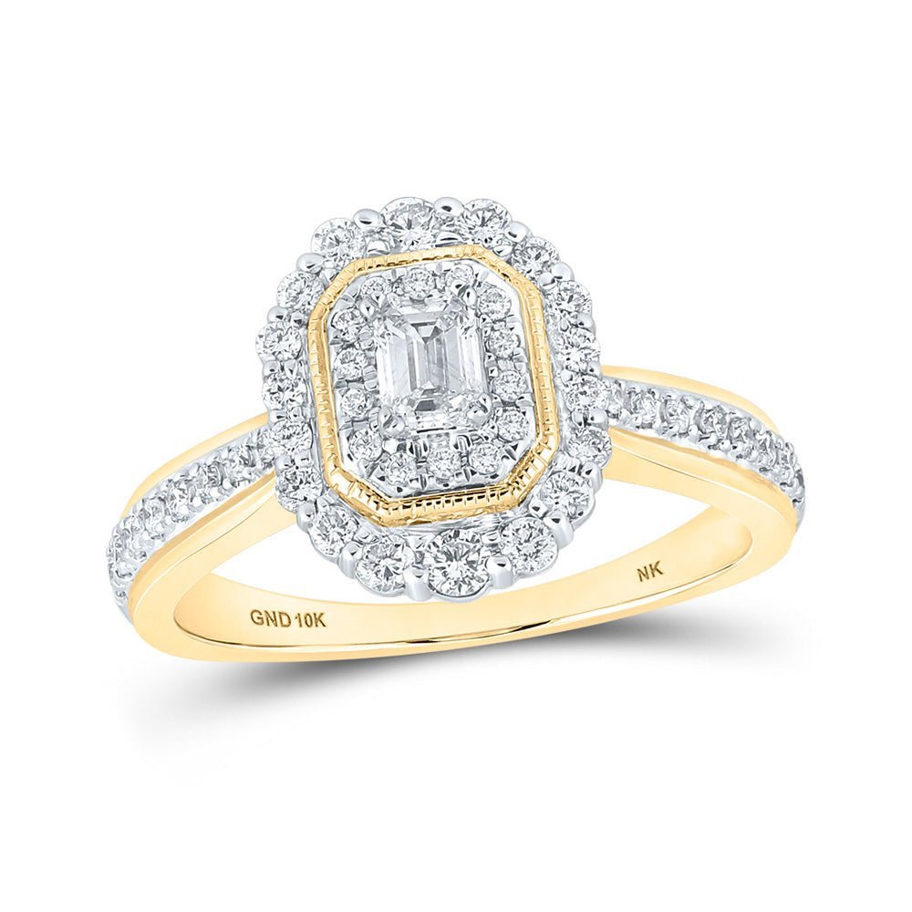 Radiant Elegance: 10kt Yellow Gold Emerald Diamond Halo Bridal Wedding Engagement Ring 5/8 Cttw - Splendid Jewellery