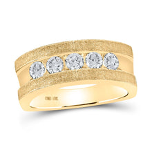 Load image into Gallery viewer, Radiant Elegance: 10kt Yellow Gold Men&#39;s 5-Stone Round Diamond Wedding Ring Side view from the 10Kt Yellow Gold Mens Machine Set Round Diamond 5 Stone Wedding Ring 1 Cttwpin98141 collection by Splendid Jewellery