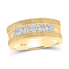 Radiant Elegance: 10kt Yellow Gold Men's 5-Stone Round Diamond Wedding Ring Side view from the 10Kt Yellow Gold Mens Machine Set Round Diamond 5 Stone Wedding Ring 1 Cttwpin98141 collection by Splendid Jewellery