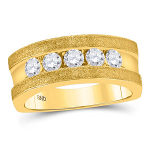 Radiant Elegance: 10kt Yellow Gold Men's 5 - Stone Round Diamond Wedding Ring - Splendid Jewellery