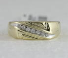 Radiant Elegance: 10kt Yellow Gold Mens Diagonal Row Diamond Wedding Band Ring - 1/8 Cttw - Splendid Jewellery