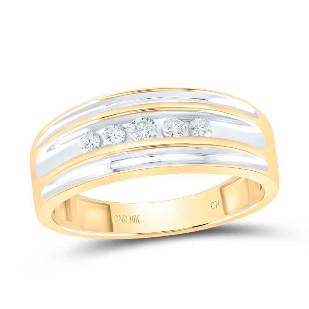 Radiant Elegance: 10kt Yellow Gold Mens Round Diamond 5 - stone Wedding Ring 1/4 Cttw - Splendid Jewellery