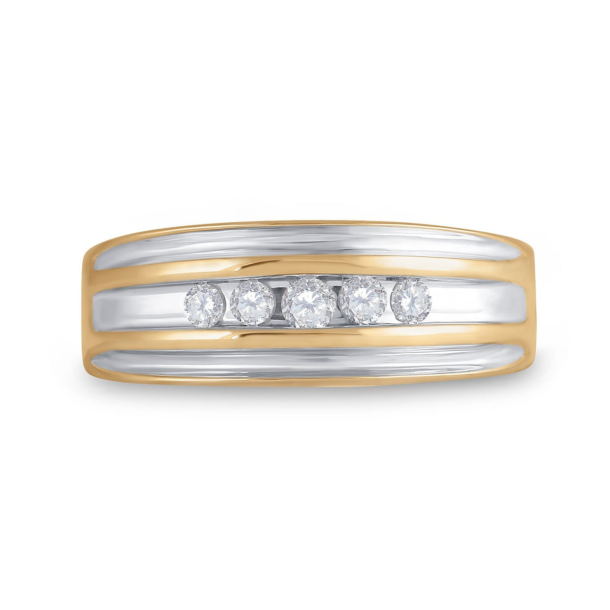 Radiant Elegance: 10kt Yellow Gold Mens Round Diamond 5 - stone Wedding Ring 1/4 Cttw - Splendid Jewellery