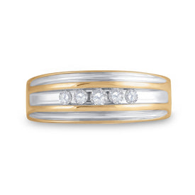 Radiant Elegance: 10kt Yellow Gold Mens Round Diamond 5 - stone Wedding Ring 1/4 Cttw - Splendid Jewellery