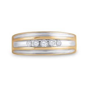 Radiant Elegance: 10kt Yellow Gold Mens Round Diamond 5 - stone Wedding Ring 1/4 Cttw - Splendid Jewellery