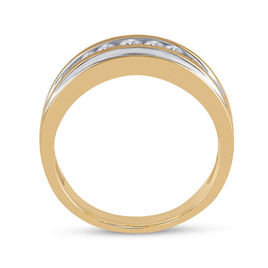 Radiant Elegance: 10kt Yellow Gold Mens Round Diamond 5 - stone Wedding Ring 1/4 Cttw - Splendid Jewellery