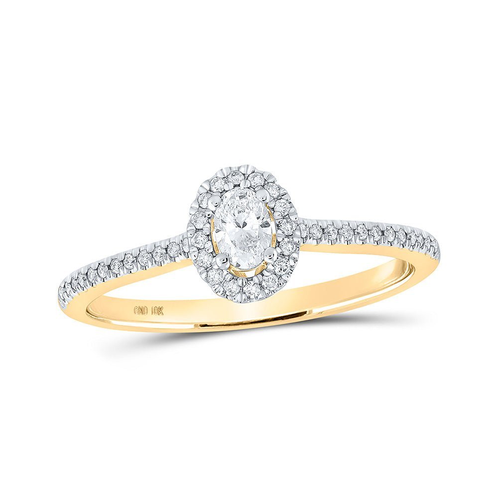 Radiant Elegance: 10kt Yellow Gold Oval Diamond Halo Bridal Wedding Engagement Ring - Splendid Jewellery