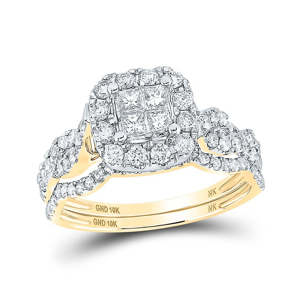 Radiant Elegance: 10kt Yellow Gold Princess Diamond Square Bridal Wedding Ring Band Set 1 Cttw - Splendid Jewellery