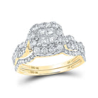 Radiant Elegance: 10kt Yellow Gold Princess Diamond Square Bridal Wedding Ring Band Set 1 Cttw - Splendid Jewellery