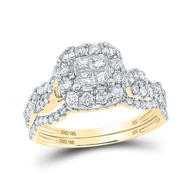 Radiant Elegance: 10kt Yellow Gold Princess Diamond Square Bridal Wedding Ring Band Set 1 Cttw - Splendid Jewellery