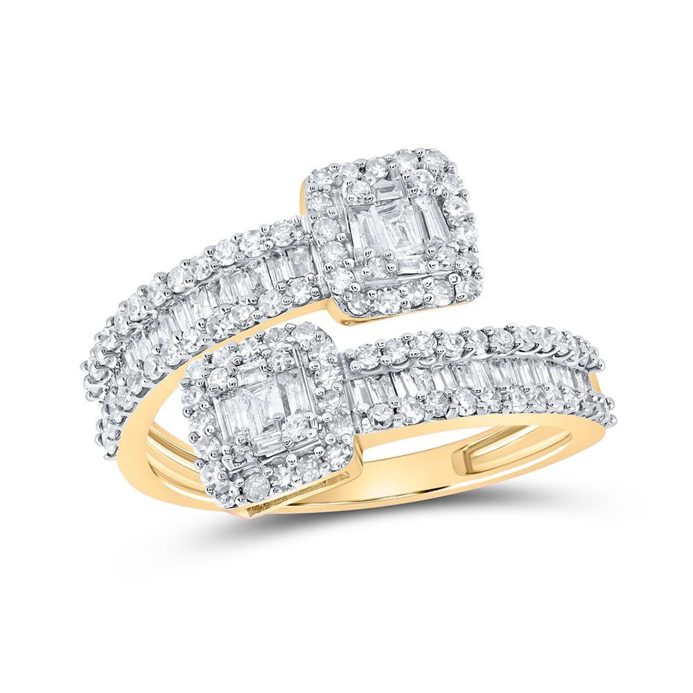 Radiant Elegance: 10kt Yellow Gold Womens Round Diamond Bypass Cuff Band Ring 1 Cttw - Splendid Jewellery