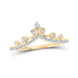 Radiant Elegance: 10kt Yellow Gold Womens Round Diamond Chevron Crown Band Ring - Splendid Jewellery