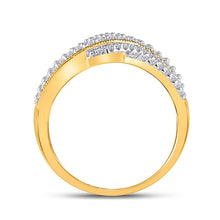 Load image into Gallery viewer, Radiant Elegance: 10kt Yellow Gold Womens Round Diamond Crossover Band Ring 1/2 Cttw product Side View from Splendid Jewellery