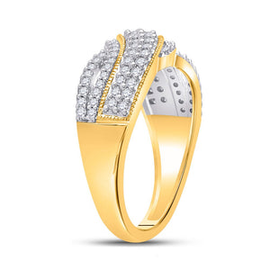 Radiant Elegance: 10kt Yellow Gold Womens Round Diamond Crossover Band Ring 1/2 Cttw - Splendid Jewellery