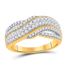 Load image into Gallery viewer, Radiant Elegance: 10kt Yellow Gold Womens Round Diamond Crossover Band Ring 1/2 Cttw product  Top View from Splendid Jewellery