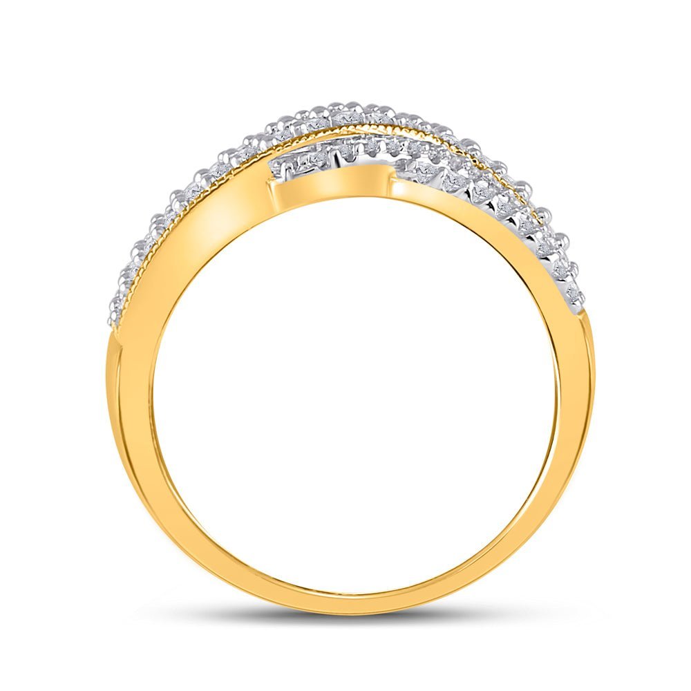 Radiant Elegance: 10kt Yellow Gold Womens Round Diamond Crossover Band Ring 1/2 Cttw - Splendid Jewellery