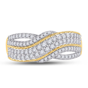 Radiant Elegance: 10kt Yellow Gold Womens Round Diamond Crossover Band Ring 1/2 Cttw - Splendid Jewellery