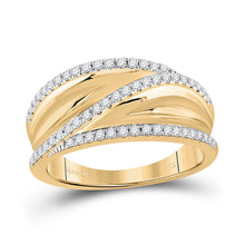 Load image into Gallery viewer, Radiant Elegance: 10kt Yellow Gold Womens Round Diamond Crossover Fashion Ring 1/3 Cttw product  Top View from Splendid Jewellery