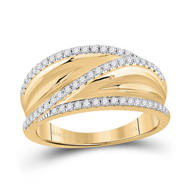 Radiant Elegance: 10kt Yellow Gold Womens Round Diamond Crossover Fashion Ring 1/3 Cttw product  Top View from Splendid Jewellery