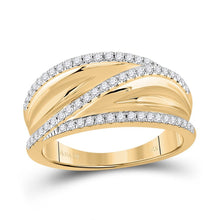 Load image into Gallery viewer, Radiant Elegance: 10kt Yellow Gold Womens Round Diamond Crossover Fashion Ring 1/3 Cttw - Splendid Jewellery