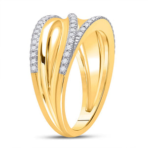 Radiant Elegance: 10kt Yellow Gold Womens Round Diamond Crossover Fashion Ring 1/3 Cttw - Splendid Jewellery