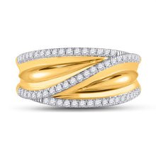 Load image into Gallery viewer, Radiant Elegance: 10kt Yellow Gold Womens Round Diamond Crossover Fashion Ring 1/3 Cttw product Top View from Splendid Jewellery