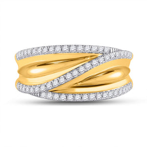 Radiant Elegance: 10kt Yellow Gold Womens Round Diamond Crossover Fashion Ring 1/3 Cttw - Splendid Jewellery