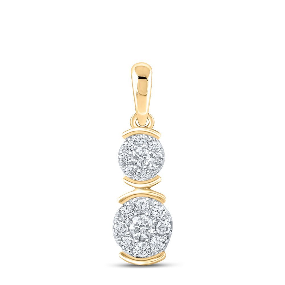 Radiant Elegance: 10kt Yellow Gold Womens Round Diamond Double Cluster Pendant - Splendid Jewellery