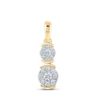 Radiant Elegance: 10kt Yellow Gold Womens Round Diamond Double Cluster Pendant - Splendid Jewellery