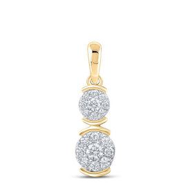 Radiant Elegance: 10kt Yellow Gold Womens Round Diamond Double Cluster Pendant - Splendid Jewellery