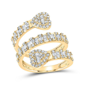 Radiant Elegance: 10kt Yellow Gold Womens Round Diamond Heart Spiral Cuff Band Ring 1 Cttw - Splendid Jewellery