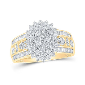 Radiant Elegance: 10kt Yellow Gold Womens Round Diamond Oval Cluster Ring 1 Cttw - Splendid Jewellery