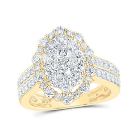 Radiant Elegance: 10kt Yellow Gold Womens Round Diamond Oval Fashion Ring 1 - 5/8 Cttw - Splendid Jewellery