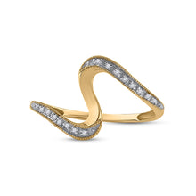 Load image into Gallery viewer, Radiant Elegance | 10kt Yellow Gold Womens Round Diamond S Curve Band Ring 1/20 Cttw Front View from Splendid Jewellery