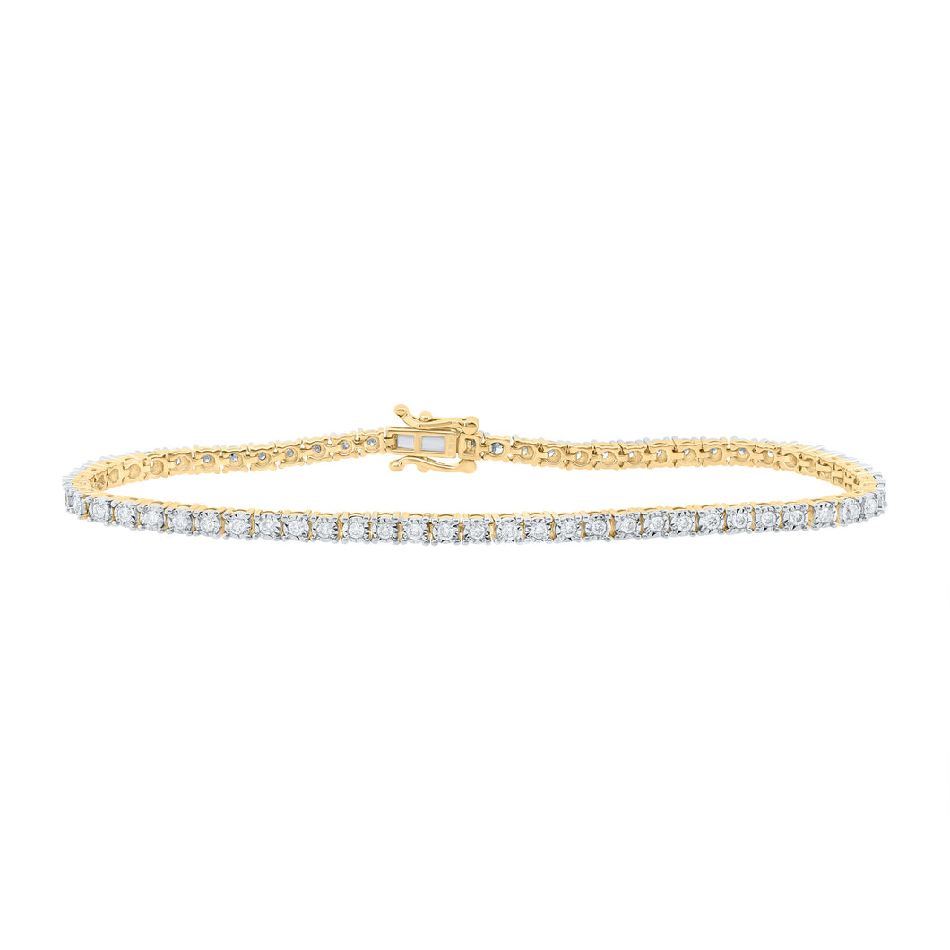 Radiant Elegance: 10kt Yellow Gold Womens Round Diamond Tennis Bracelet 1 Cttw - Splendid Jewellery