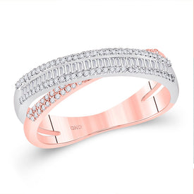 Radiant Elegance: 14kt Two-tone Gold Diamond Crossover Baguette Fashion Ring - Top View